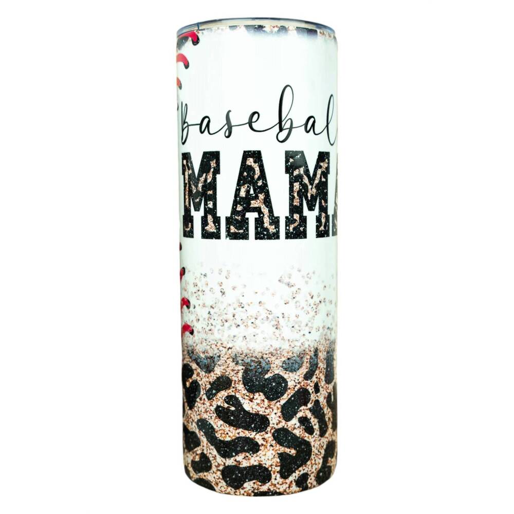 NEW WHITE LABEL baseball mama leopard tumbler in white